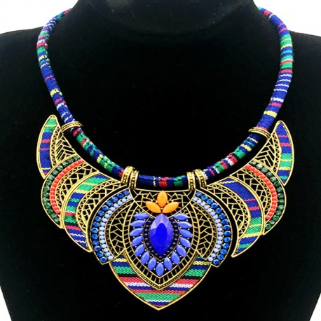 Bohemian chic multicolored blue necklace
