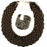 Parure bijoux collier et bracelet en perles fines noires et dorées