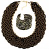 Parure bijoux collier et bracelet en perles fines noires et dorées