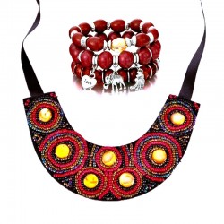 YAZILIND Set Gioielli Africano Tribale Boho - Collana Girocollo E Orecchini Pendenti - Multicolore Etnico