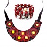 Parure collier et boucles d’oreilles ethniques rouges