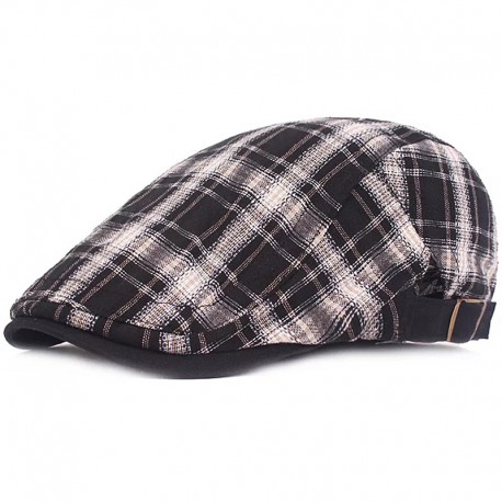 Black checked flat cap beret for men