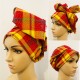 Chic madras headscarf with sequins in yellow, orange, and red