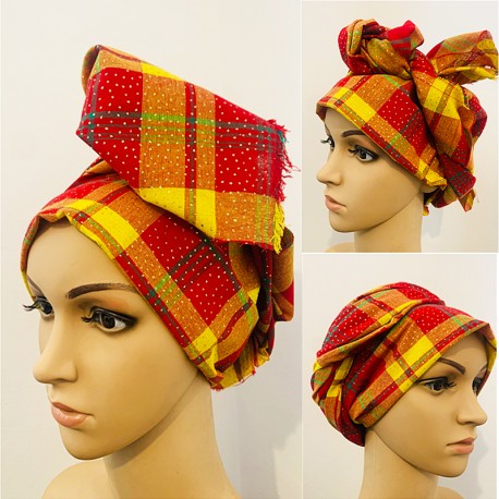 Foulard madras chic pailleté jaune, orange et rouge 