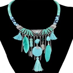 Green Bohemian Ethnic Feather Necklace