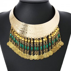 Green and Gold Ethnic Necklace in an Antique Style