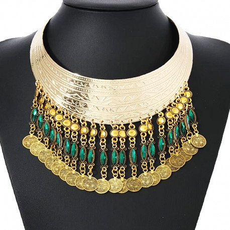 Collier ethnique vert et doré style antique