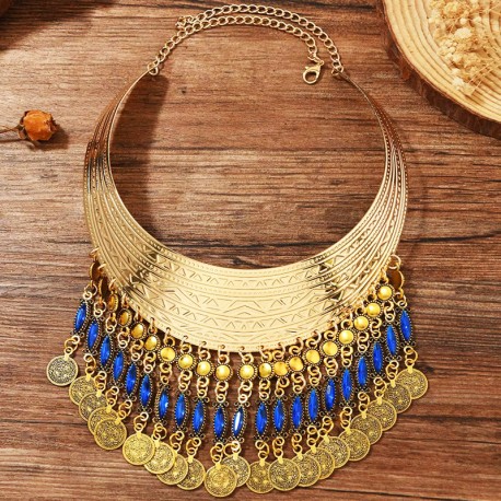Collana etnica blu e dorata in stile antico